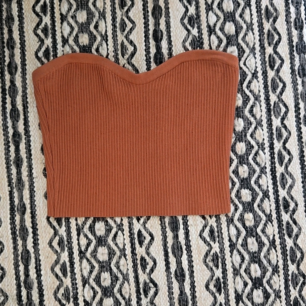 Women's Strapless Ribbed Top - Brown